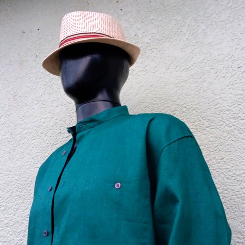 Brian Brothers Collection Men's Pure Linen Collarless  Full Cut Luxury Shirt